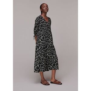 Whistles Dress 6 Midi Trapeze Pockets Relaxed Fit Giraffe Print White Black
